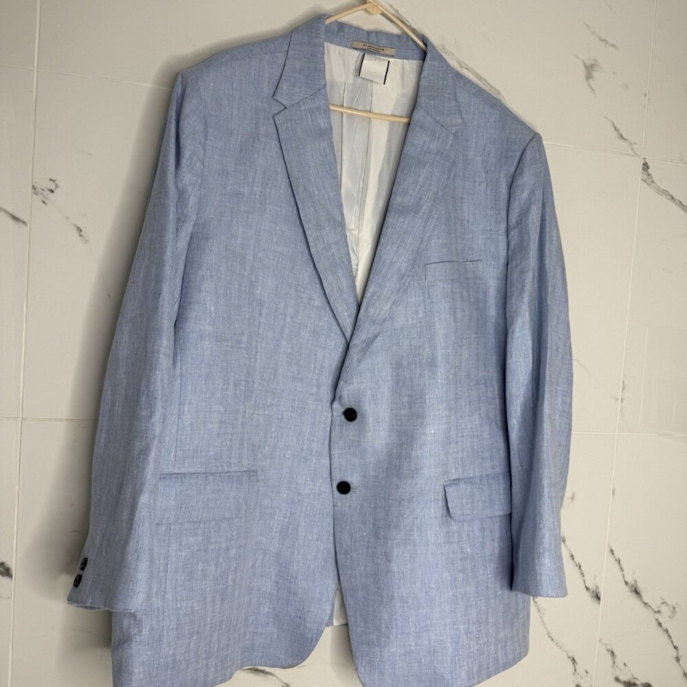 Studio Suits Blazer Mens 54 R Light Blue Linen Italian Sports Coat Quiet Luxury